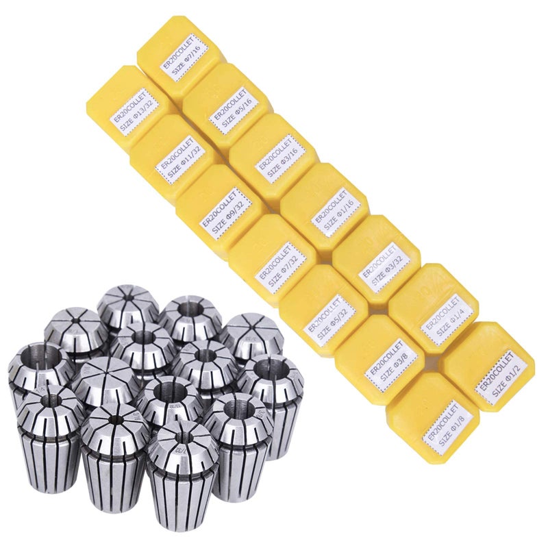 SILIVN 14pcs ER20 Spring Collet Set for CNC Engraving Machine and Milling Lathe Tool Workholding Engraving Collets (1/16",3/32",1/8",5/32",3/16",7/32",1/4",9/32",5/16",11/32",3/8",13/32",7/16",1/2") - Image 1